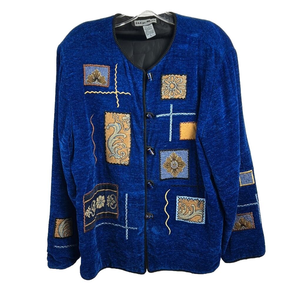Vintage Y2K  Indigo Moon Patchwork Blazer Coat Jacket Women Size L